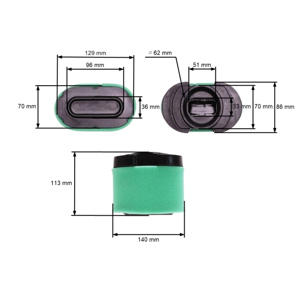 Filtr powietrza 129 mm x 113 mm x 70 mm do silników Briggs & Stratton Intek V-Twin 16,0 KM - 27,0 KM (OEM 792105 276890 4233)
