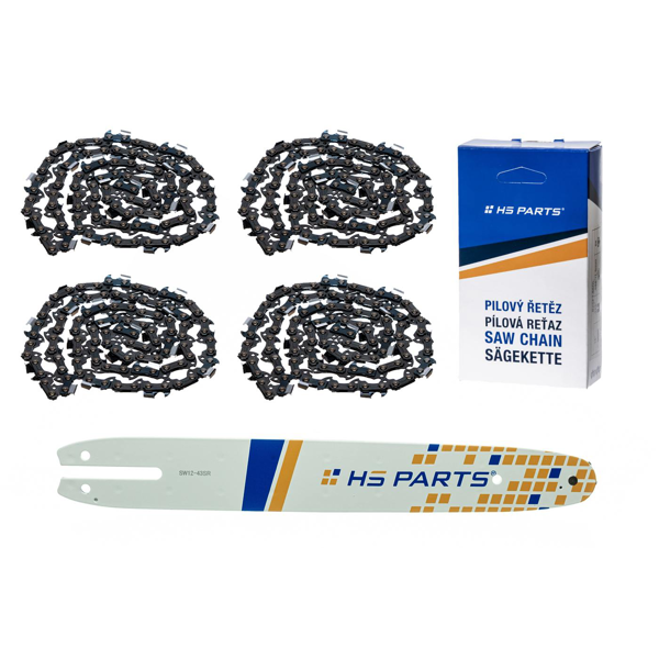 HS PARTS Prowadnica 12" (30 cm) 3/8" .043" (1,1 mm) + 4 x Łańcuch tnący 44 ogniwa Kwadratowy ząb dla Stihl MSE140 MSE141 MSE160 MS170 MS171 MS180 MS181 MS192 MS211 MS191T MSE141 MSA200C HT101 HT70 E140 023L