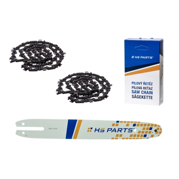 HS PARTS Prowadnica 12" (30 cm) 3/8" .050" (1,3 mm) + 2 x Łańcuch tnący 44 ogniwa Ząb kwadratowy do Stihl 009 010 011 017 018 019 020 021 023 025 MS160 MS170 MS171 MS180 MS181 MS192 MS210 MS211 MS250 MS231 MS241 MS251