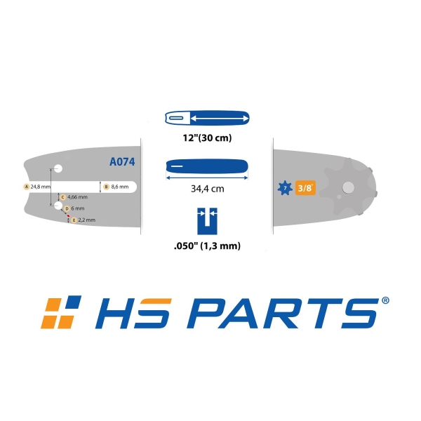 HS PARTS Prowadnica 12" (30 cm) 3/8" .050" (1,3 mm) + 2 x Łańcuch tnący 44 ogniwa Ząb kwadratowy do Stihl 009 010 011 017 018 019 020 021 023 025 MS160 MS170 MS171 MS180 MS181 MS192 MS210 MS211 MS250 MS231 MS241 MS251