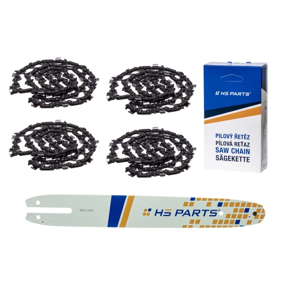HS PARTS Prowadnica 12" (30 cm) 3/8" .050" (1,3 mm) + 4 x Łańcuch tnący 44 ogniwa Ząb kwadratowy do Stihl 009 010 011 017 018 019 020 021 023 025 MS160 MS170 MS171 MS180 MS181 MS192 MS210 MS211 MS250 MS231 MS241 MS251