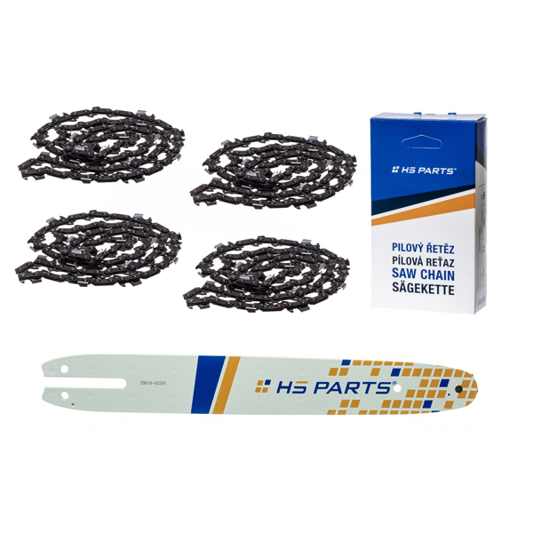 HS PARTS Prowadnica 14" (35 cm) 3/8" .043" (1,1 mm) + 4 x Łańcuch tnący 50 ogniw do Stihl MSE140 017 018 MS170 MS180 019T HT70 HT101 MS190 E140 MS171 MSA200C