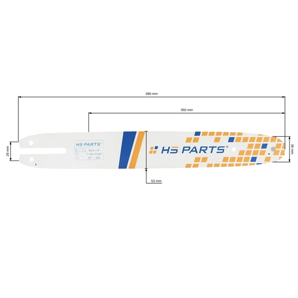 HS PARTS Prowadnica 14" (35 cm) 3/8" .043" (1,1 mm) do Stihl MSE140 017 018 MS170 MS180 019T HT70 HT101 MS190 E140 MS171 MSA200C