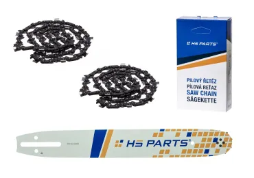 HS PARTS Prowadnica 14" (35 cm) 3/8" .050" (1,3 mm) + 2 x Łańcuch tnący 52 ogniwa Ząb kwadratowy do Partner 350 351 370 P420 Husqvarna T425 E16 E316 E321 Dolmar PS330 PS33 PS34 ES152 Homelite 3300 CS40 Solo 613 Oleomac GS35 GS350 931