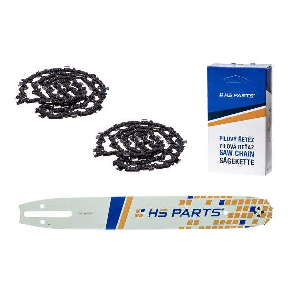 HS PARTS Prowadnica 14" (35 cm) 3/8" .050" (1,3 mm) + 2 x Łańcuch tnący 52 ogniwa Ząb kwadratowy do Partner 350 351 370 P420 Husqvarna T425 E16 E316 E321 Dolmar PS330 PS33 PS34 ES152 Homelite 3300 CS40 Solo 613 Oleomac GS35 GS350 931