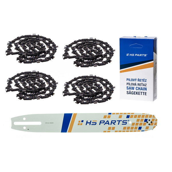 HS PARTS Prowadnica 14" (35 cm) 3/8" .050" (1,3 mm) + 4 x Łańcuch tnący 52 ogniwa Ząb kwadratowy do Husqvarna 136 137 140 235 236 240 Jonsered CS2135 CS2234 Partner 350 351 352 Dolmar 100 106 ES140 Makita DCS4301 UC3030A UC3500