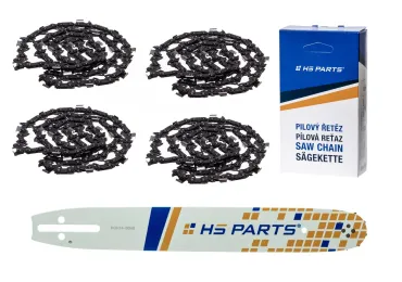 HS PARTS Prowadnica 14" (35 cm) 3/8" .050" (1,3 mm) + 4 x Łańcuch tnący 52 ogniwa Zęby kwadratowe do Husqvarna 36 41 136 137 141 236 240 T435 335XPT 333 334 Jonsered 2035 2115 2117 2138 CS2234 CS2236T Solo 614 630 633 636
