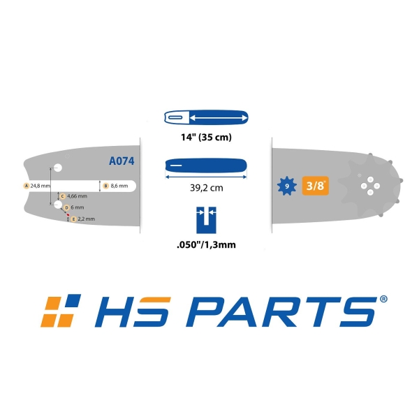 HS PARTS Prowadnica 14 "(35 cm) 3/8" .050" (1,3 mm) + Łańcuch piły 50 ogniw Kwadratowy ząb do Stihl MS160 MS170 180 MS191 MS192 MS200T MSE200 MS210 MS231 MS241