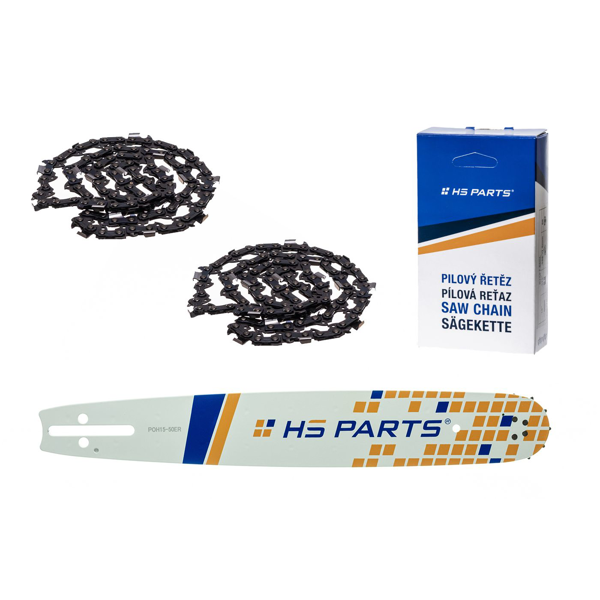 HS PARTS Prowadnica 15" (38 cm) 3/8" .050" (1,3 mm) + 2 x Łańcuch tnący 56 ogniw Ząb kwadratowy do Husqvarna 246 254 262 345 357 455 460 555 560 Jonsered 2054 CS2260 Dolmar 111 112 115 PS540 Solo 613 614 650 Oleomac 162 956 962