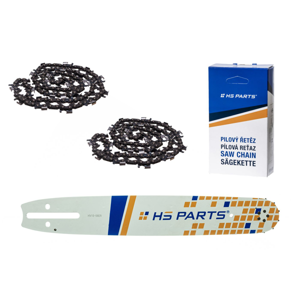 HS PARTS Prowadnica 15" (38 cm) 3/8" .058" (1,5 mm) + 2 x Łańcuch tnący 56 ogniw Zęby okrągłe, długie do Husqvarna 66 266 268 365 372XP 385 394 395 562XP 570 575 576XP 2100XP