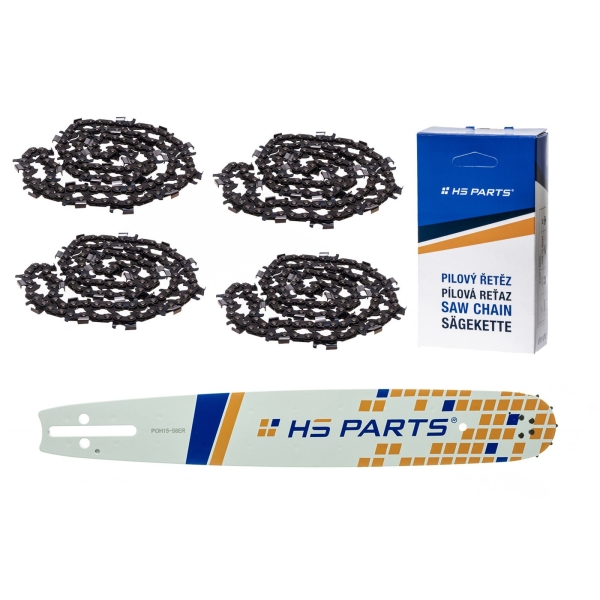HS PARTS Prowadnica 15" (38 cm) 3/8" .058" (1,5 mm) + 4 x Łańcuch tnący 56 ogniw ząb okrągły do wykonywania listew i desek do Husqvarna 246 254 262 345 357 455 460 555 560 Jonsered 2054 CS2260 Dolmar 111 112 115 PS540 Solo 613 614 650