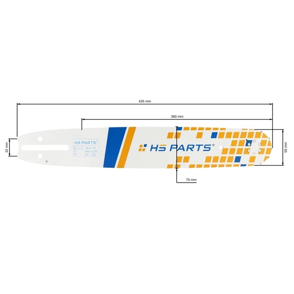 HS PARTS Prowadnica 15" (38 cm) 3/8" .058" (1,5 mm) 56 ogniw  dla Husqvarna 61 66 266 268 272 365 372XP 281 298 380 385 585 Solo 665 670 681 Jonsered 2077 2171 Dolmar PS6400 Shindaiwa 285 577 Makita DCS6400 DCS7301