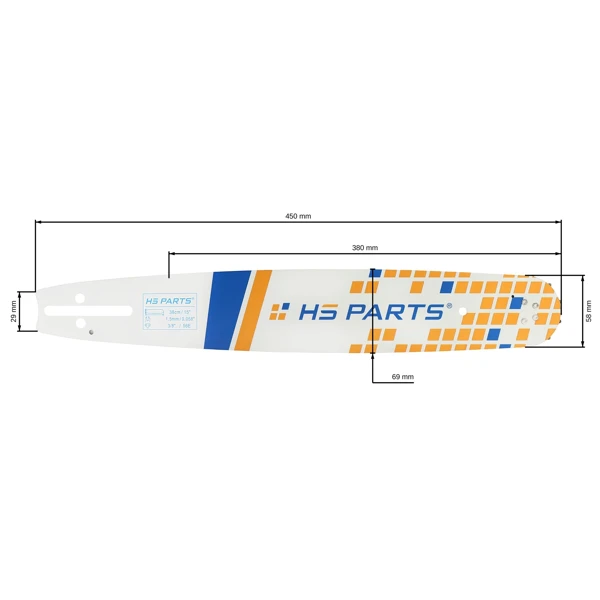 HS PARTS prowadnica 15" (38 cm) 3/8" .058" (1,5 mm) 56 ogniw do Husqvarna 246 254 262 345 357 359 455 460 555 560 Jonsered 2054 CS2260 Dolmar 111 112 115 PS540 Solo 613 614 650 Oleomac 162 956 962