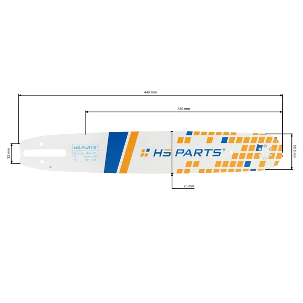 HS PARTS Prowadnica 15" (38 cm) 3/8" .063" (1,6 mm) dla Stihl 029 031 032 034 041 036 044 056 066 MS290 MS310 MS360 MS361 MS362 MS391 MS440 MS441 MS462 MS460 MS640 MS650 MS660 MS500i