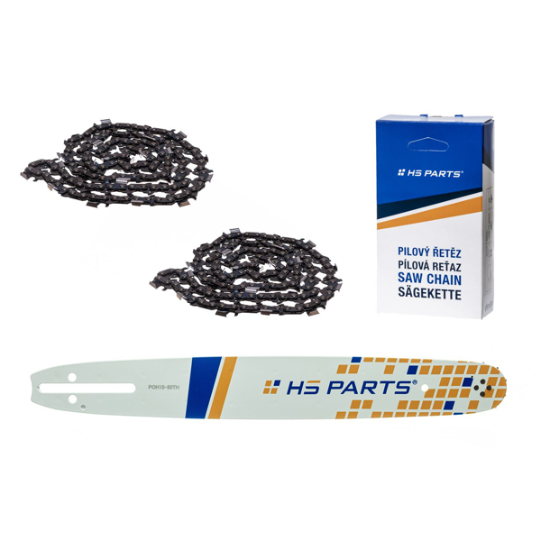 HS PARTS Prowadnica 15" (38 cm) .325" .050" (1,3 mm) + 2 x Łańcuch tnący 64 ogniwa Zęby kwadratowe do Husqvarna 36 55 136 154 257 262 346 357 435 445 460 Jonsered 2054 2152 2155 Dolmar 109 111 112 116 Solo 639 651 665