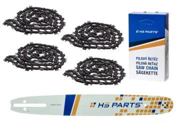 HS PARTS Prowadnica 15" (38 cm) .325" .050" (1,3 mm) + 4 x Łańcuch tnący 64 ogniwa Ząb kwadratowy do Husqvarna 36 55 136 154 254 257 262 346 357 435 445 460 Jonsered 2054 2152 CS2149W Dolmar 109 111 112 116 Solo 639 651 665