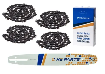 HS PARTS Prowadnica 15" (38 cm) .325" .058" (1,5 mm) + 4 x Łańcuch tnący 64 ogniwa Zęby kwadratowe do Husqvarna 36 55 136 154 257 262 346 357 435 445 460 Jonsered 2054 2152 2155 Dolmar 109 111 112 116 Solo 639 651 665