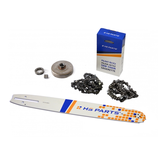 HS PARTS Prowadnica 16" (40 cm) + 2 x Łańcuch tnący 3/8" .058" (1,5 mm) 60 ogniw Ząb kwadratowy + Bęben sprzęgła Husqvarna 362 365 371 372XP 365 X-TORQ Jonsered 2163 CS2165