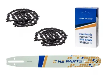 HS PARTS Prowadnica 16" (40 cm) 3/8" .050" (1,3 mm) + 2 x Łańcuch tnący 56 ogniw Ząb kwadratowy  do Partner 350 351 370 P420 Husqvarna T425 E16 E316 E321 Dolmar PS330 PS33 PS34 ES152 Homelite 3300 CS40 Solo 613 Oleomac GS35 GS350 931