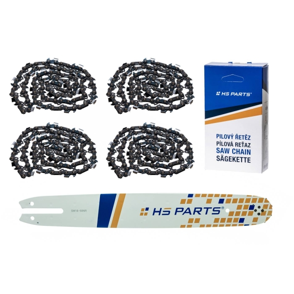 HS PARTS Prowadnica 16" (40 cm) 3/8" .050" (1,3 mm) + 4 x Łańcuch tnący 55 ogniw Ząb kwadratowy do Stihl 009 010 011 017 018 019 020 021 023 025 MS160 MS170 MS171 MS180 MS181 MS192 MS210 MS211 MS250 MS231 MS241 MS251