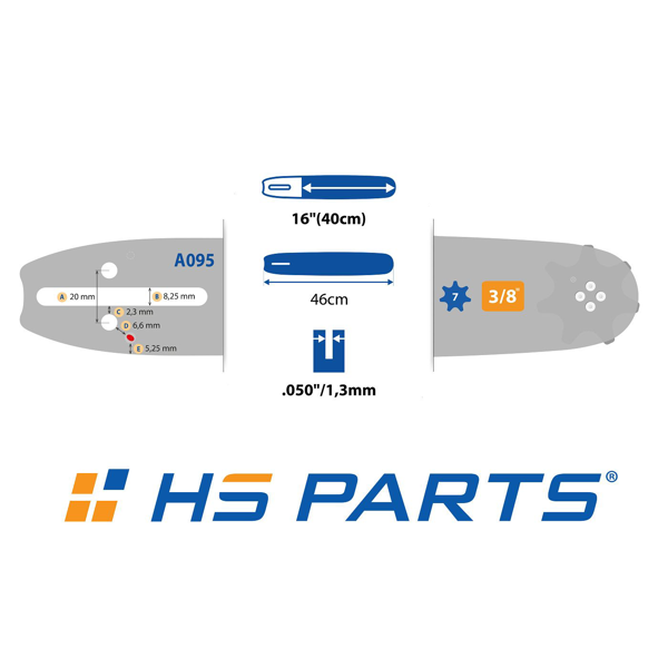 HS PARTS Prowadnica 16" (40 cm) 3/8" .050" (1,3 mm) + 4 x Łańcuch tnący 56 ogniw Zęby kwadratowe do Husqvarna 36 41 136 137 141 236 240 T435 335XPT 333 334 Jonsered 2035 2115 2117 2138 CS2234 CS2236T Solo 614 630 633 636