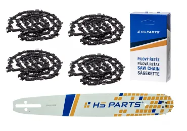 HS PARTS Prowadnica 16" (40 cm) 3/8" .050" (1,3 mm) + 4 x Łańcuch tnący 60 ogniw Zęby kwadratowe do Husqvarna 246 254 262 345 357 455 460 555 560 Jonsered 2054 CS2260 Dolmar 111 112 115 PS540 Solo 613 614 650 Oleomac 162 956 962