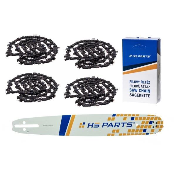 HS PARTS Prowadnica 16" (40 cm) 3/8" .050" (1,3 mm) + 4 x Łańcuch tnący 60 ogniw Zęby kwadratowe do Husqvarna 40 55 242 254 262 339XP 353 357 359 T435 445 455 460 550 560XP