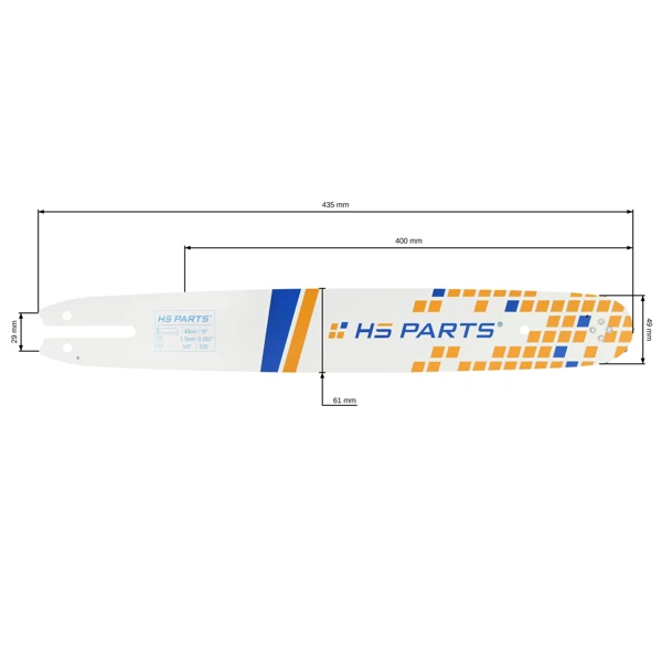 HS PARTS Prowadnica 16" (40 cm) 3/8" .050" (1,3 mm) do Stihl 009 010 011 017 018 019 020 021 023 025 MS160 MS170 MS171 MS180 MS181 MS192 MS210 MS211 MS250 MS231 MS241 MS251