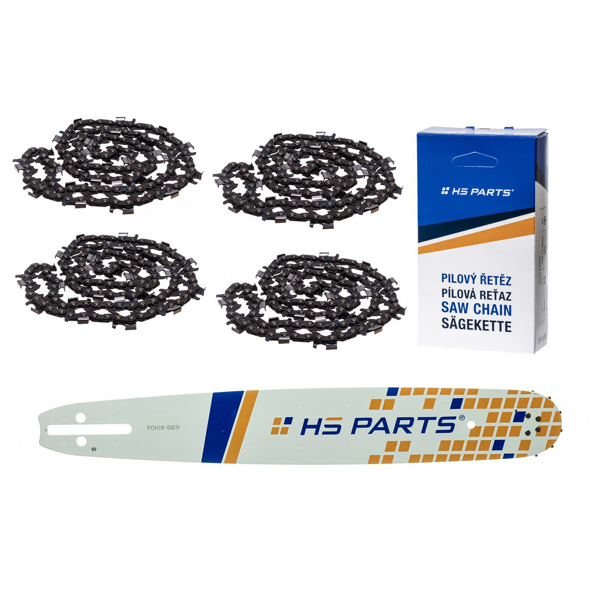 HS PARTS prowadnica 16" (40 cm) 3/8" .058" (1,5 mm) + 4 x łańcuch do cięcia wzdłużnego 60 ogniwa dla Husqvarna 51 55 246 254 262 345 356 357 359 455 460 555 560 Jonsered 2054 CS2260 Dolmar 111 112 115 PS540 Solo 613 614 650