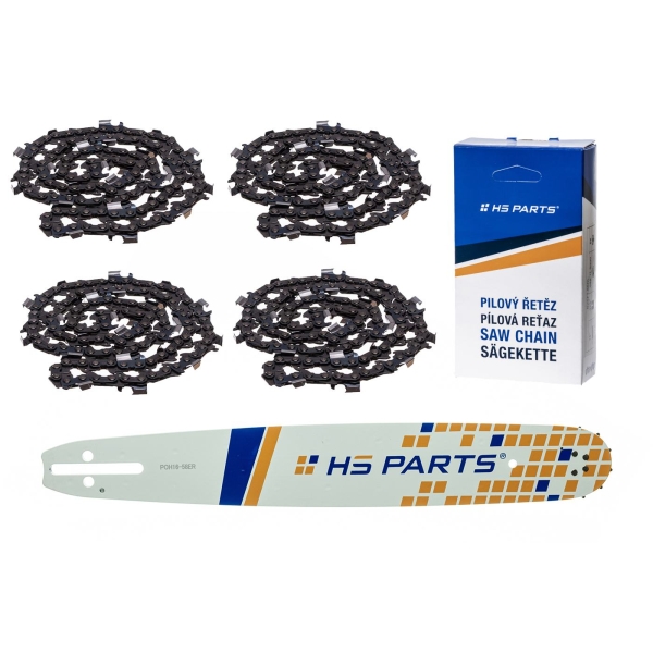 HS PARTS Prowadnica 16" (40 cm) 3/8" .058" (1,5 mm) + 4 x Łańcuch tnący 60 ogniw Zęby kwadratowe do Husqvarna 40 55 242 254 262 339XP 353 357 359 T435 445 455 460 550 560XP
