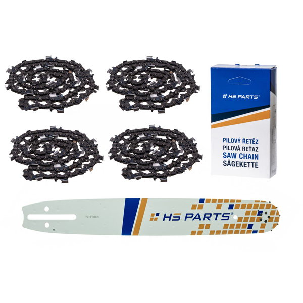 HS PARTS Prowadnica 16" (40 cm) 3/8" .058" (1,5 mm) + 4 x Łańcuch tnący 60 ogniw Zęby kwadratowe do Husqvarna 61 66 266 268 362 365 372 372 XTorq 281 288 298 385 394 395 480 562 570 575