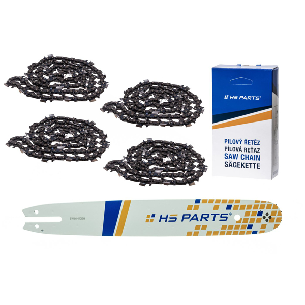 HS PARTS Prowadnica 16" (40 cm) .325" .050" (1,3 mm) + 4 x Łańcuch tnący 62 ogniwa ząb kwadratowy dla Stihl 021 023 025 MS210 MS230 MS231 MS241 MS250 MS251