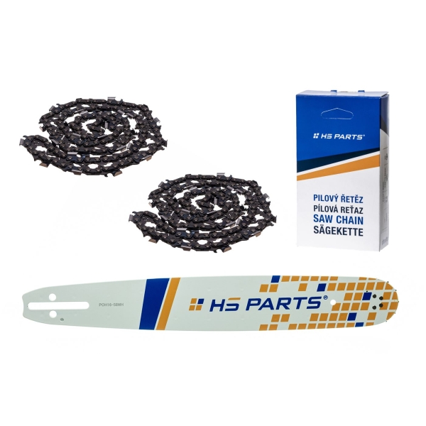 HS PARTS Prowadnica 16" (40 cm) .325" .058" (1,5 mm) + 2 x Łańcuch tnący 66 ogniw Ząb kwadratowy do Husqvarna 36 55 136 154 257 262 346 357 435 445 460 Jonsered 2054 2152 2155 Dolmar 109 111 112 116 Solo 639 651 665