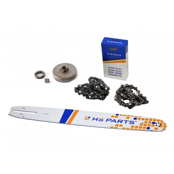 HS PARTS Prowadnica 18" (45 cm) + 2 x Łańcuch tnący 3/8" .058" (1,5 mm) 68 ogniw Ząb kwadratowy + Bęben sprzęgła Husqvarna 362 365 371 372XP 365 X-TORQ Jonsered 2163 CS2165