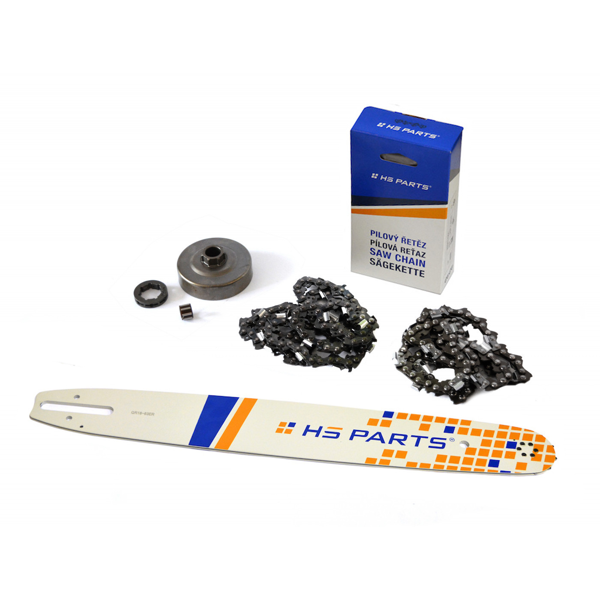 HS PARTS Prowadnica 18" (45 cm) + 2 x Łańcuch tnący 3/8" .063" (1,6 mm) 66 ogniw Ząb kwadratowy + Bęben sprzęgła do Stihl 034 036 MS340 MS360