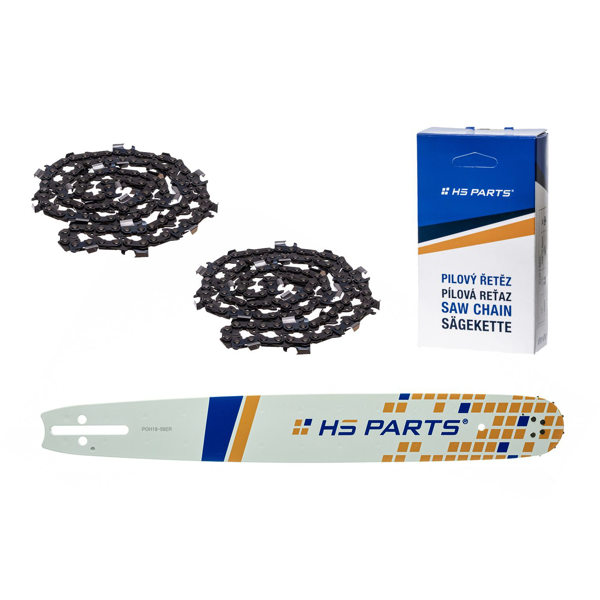 HS PARTS Prowadnica 18" (45 cm) 3/8" .058" (1,5 mm) + 2 x Łańcuch tnący 68 ogniw Ząb kwadratowy do Husqvarna 51 55 346XP 353 357 359 455 460 560XP