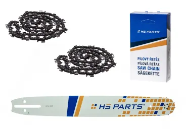 HS PARTS Prowadnica 18" (45 cm) 3/8" .058" (1,5 mm) + 2 x Łańcuch tnący 68 ogniw, ząb okrągły do wykonywania pił i desek, pasuje do Husqvarna 266 268 362 365 371 372XP 395 576XP