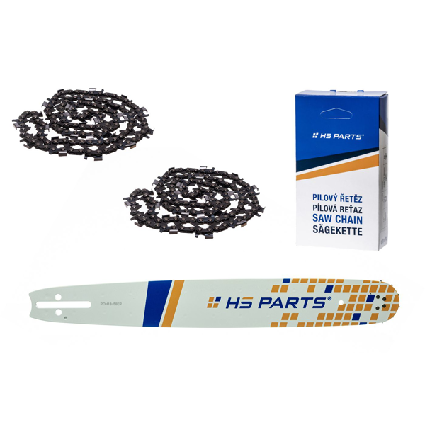 HS PARTS Prowadnica 18" (45 cm) 3/8" .058" (1,5 mm) + 2 x Łańcuch tnący 68 ogniw zęba okrągłego do produkcji pił i desek pasuje do Husqvarna 51 55 346XP 353 357 359 455 460 560XP