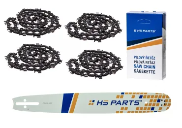 HS PARTS Prowadnica 18" (45 cm) 3/8" .058" (1,5 mm) + 4 x Łańcuch tnący 64 ogniwa zęba okrągłego do produkcji pił i desek pasuje do Husqvarna 51 55 346XP 353 357 359 455 460 560XP