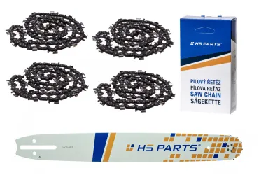 HS PARTS Prowadnica 18" (45 cm) 3/8" .058" (1,5 mm) + 4 x Łańcuch tnący 68 ogniw zęba okrągłego do wykonywania pił i desek pasuje do Husqvarna 266 268 362 365 371 372XP 395 576XP