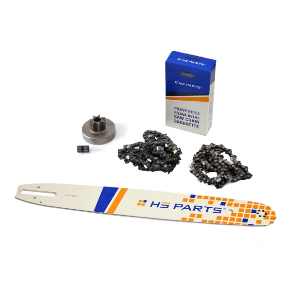 HS PARTS Prowadnica 18" (45 cm) 3/8" .063" (1,6 mm) + 2 x Łańcuch tnący 66 ogniw ząb kwadratowy + Bęben sprzęgła do Stihl 038 MS380