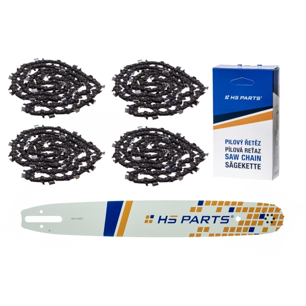 HS PARTS Prowadnica 18" (45 cm) 3/8" .063" (1,6 mm) + 4 x Łańcuch tnący 66 ogniw Ząb kwadratowy do Stihl 036 038 044 066 MS290 MS310 MS390 MS440 MS441 MS460 MS640 MS650 MS660