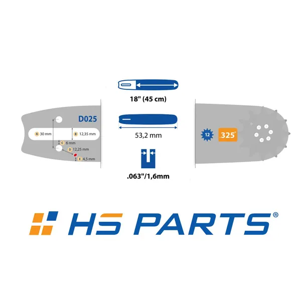 HS PARTS Prowadnica 18" (45 cm) .325" .063" (1,6 mm) + Łańcuch tnący 74 ogniwa Kwadratowy ząb do Stihl 024 026 028 029 030 031 032 039 MS240 MS260 MS261 MS270 MS271 MS280 MS290 MS291 MS310 MS390