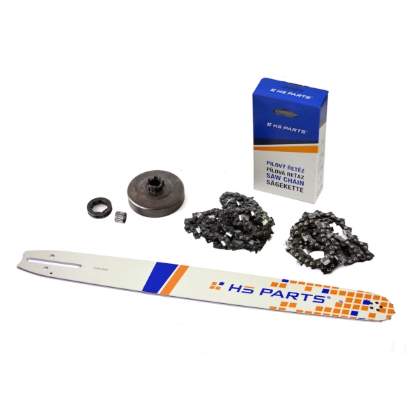HS PARTS Prowadnica 20" (50 cm) + 2 x Łańcuch tnący 3/8" .058" (1,5 mm) 72 ogniwa Ząb kwadratowy + Bęben sprzęgła Husqvarna 268 272XP