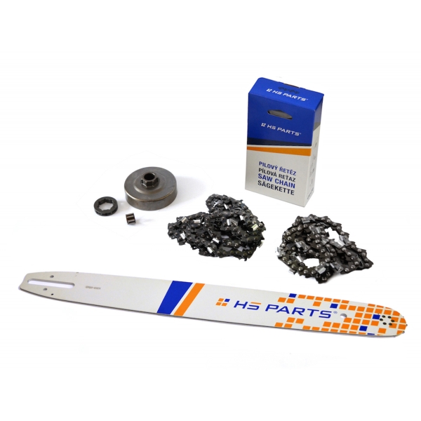 HS PARTS Prowadnica 20" (50 cm) + 2 x Łańcuch tnący 3/8" .063" (1,6 mm) 72 ogniwa Ząb kwadratowy + Bęben sprzęgła do Stihl 034 036 MS340 MS360