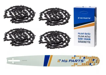 HS PARTS Prowadnica 20" (50 cm) 3/8" .050" (1,3 mm) + 4 x Łańcuch tnący 72 ogniwa Ząb kwadratowy do Husqvarna 246 254 262 345 357 455 460 555 560 Jonsered 2054 CS2260 Dolmar 111 112 115 PS540 Solo 613 614 650 Oleomac 162 956 962