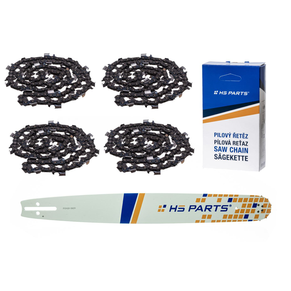 HS PARTS Prowadnica 20" (50 cm) 3/8" .058" (1,5 mm) + 4 x Łańcuch tnący 72 ogniwa Ząb kwadratowy do Husqvarna 51 55 346XP 353 357 359 455 460 560XP