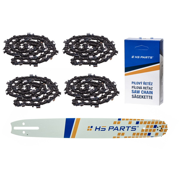 HS PARTS Prowadnica 20" (50 cm) 3/8" .058" (1,5 mm) + 4 x Łańcuch tnący 72 ogniwa Ząb kwadratowy do Husqvarna 61 66 266 268 362 365 372 372 XTorq 281 288 298 385 394 395 480 562 570 575