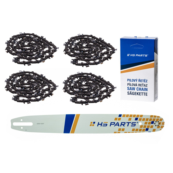 HS PARTS Prowadnica 20" (50 cm) 3/8" .063" (1,6 mm) + 4 x Łańcuch tnący 72 ogniwa Ząb kwadratowy do Stihl 029 031 032 034 041 036 044 056 066 MS290 MS310 MS360 MS361 MS362 MS391 MS440 MS441 MS462 MS460 MS640 MS650 MS660 MS500i