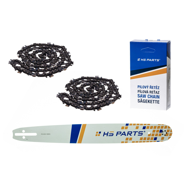 HS PARTS Prowadnica 20" (50 cm) .325" .058" (1,5 mm) + 2 x Łańcuch tnący 76 ogniw Ząb kwadratowy do Husqvarna 36 55 136 154 257 262 346 357 435 445 460 Jonsered 2054 2152 CS2149W Dolmar 109 111 112 116 Solo 639 651 665